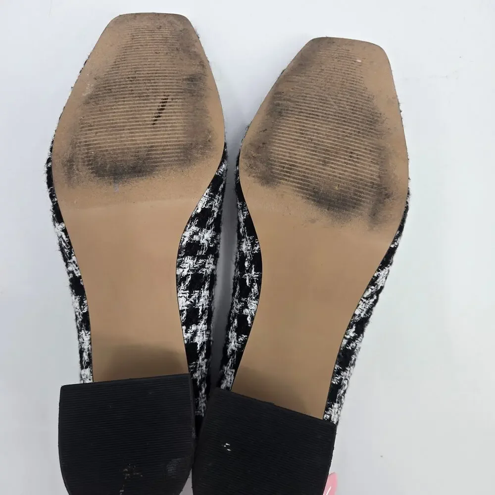 Ann Taylor 7.5M Tweed Pumps Heels Block Square Toe Black White Houndstooth